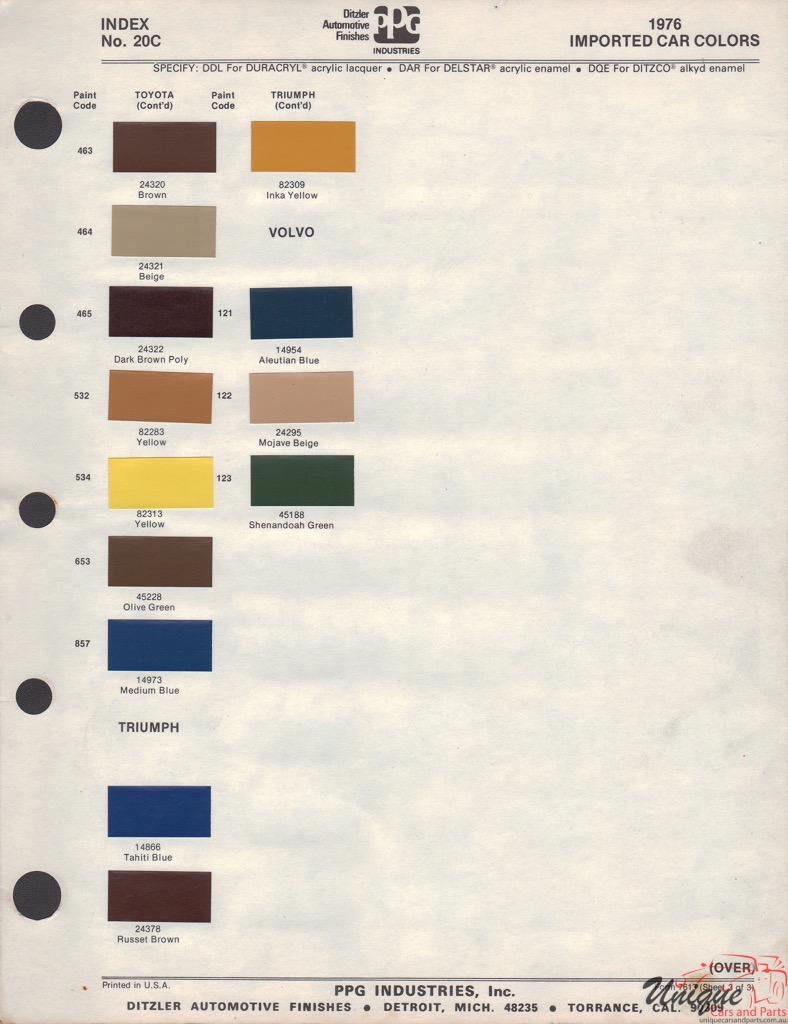 1976 Toyota Paint Charts PPG 2